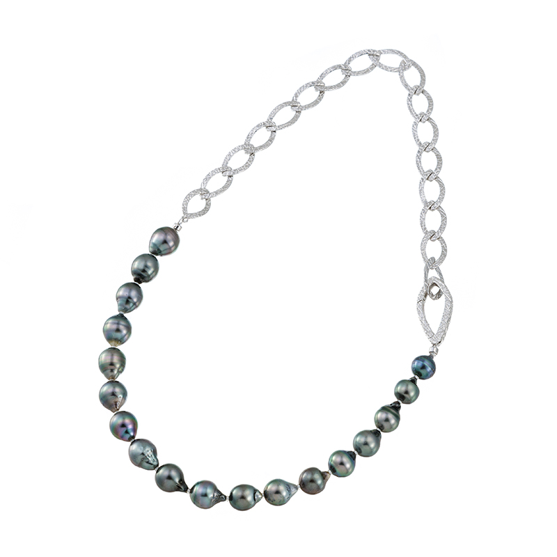 SV 黒蝶真珠 デザインネックレス P 約8.0-9.0mm 約44cm