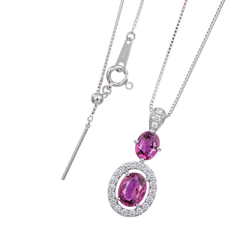 PT950/PT850 モザンビーク産非加熱ダークレッドパープルサファイア ダイヤ ネックレス