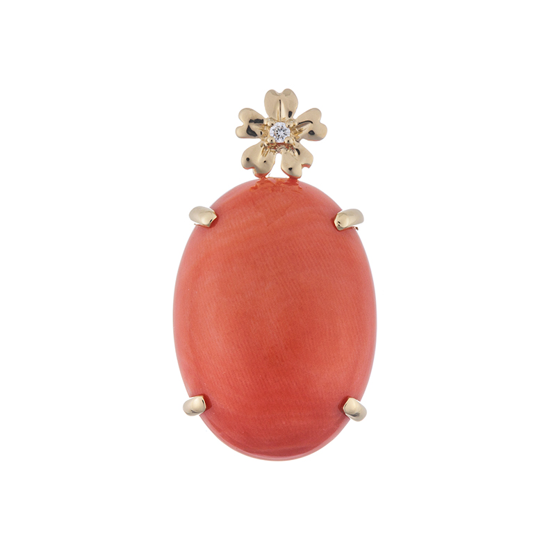 K18YG モモサンゴ ダイヤ ペンダントトップ COR 11.30ct D 0.01ct