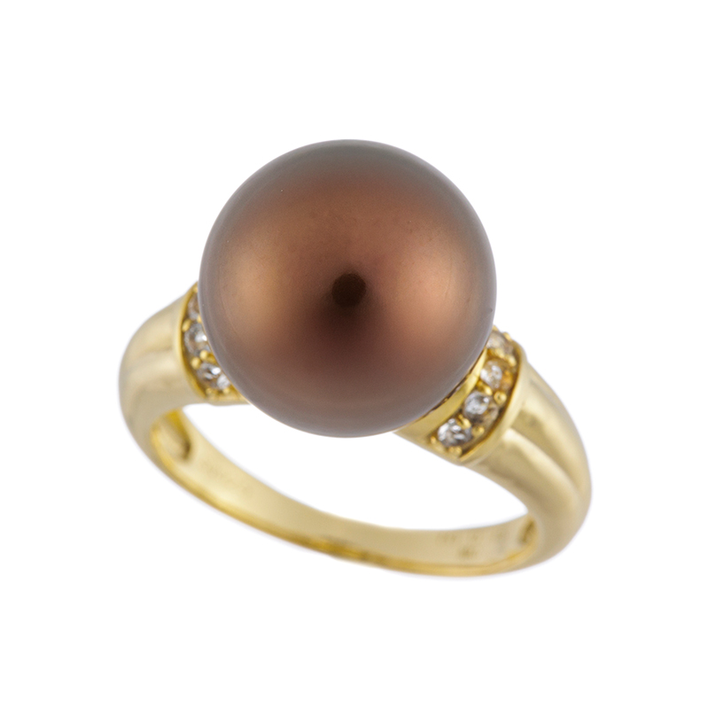 SV黒蝶真珠チョコレートカラー(トリート)ホワイトトパーズリング