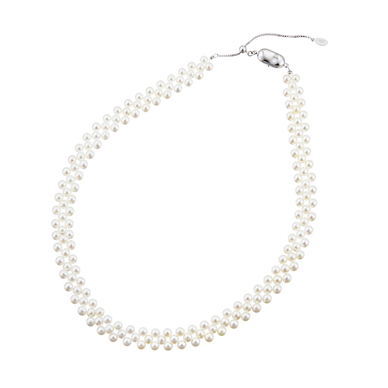 SVアコヤ真珠無調色レースデザインネックレスＰ約4.0mm約45cm