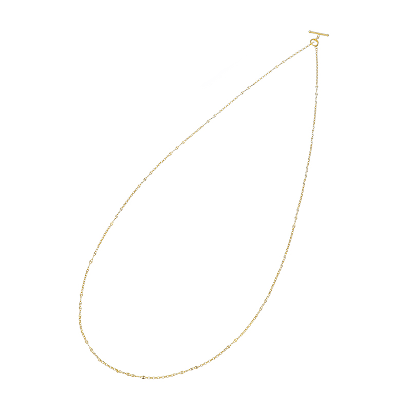 K18YGペタル＆カレントチェーンTバーエンドロングネックレス