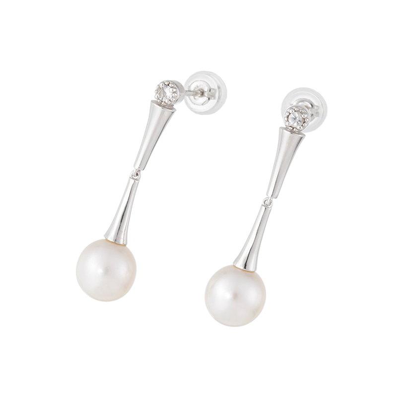 SV アコヤ真珠 ホワイトサファイア ピアス P 約7.0mm SA 約0.06ct