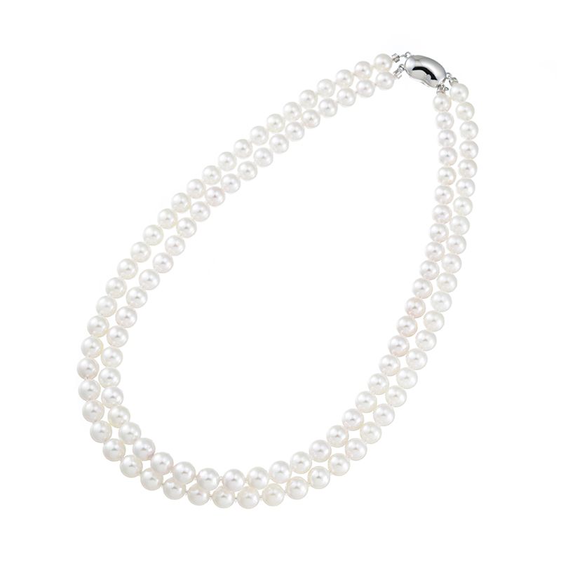 SV アコヤ真珠 2連ネックレス P 約6.5mm 約40cm