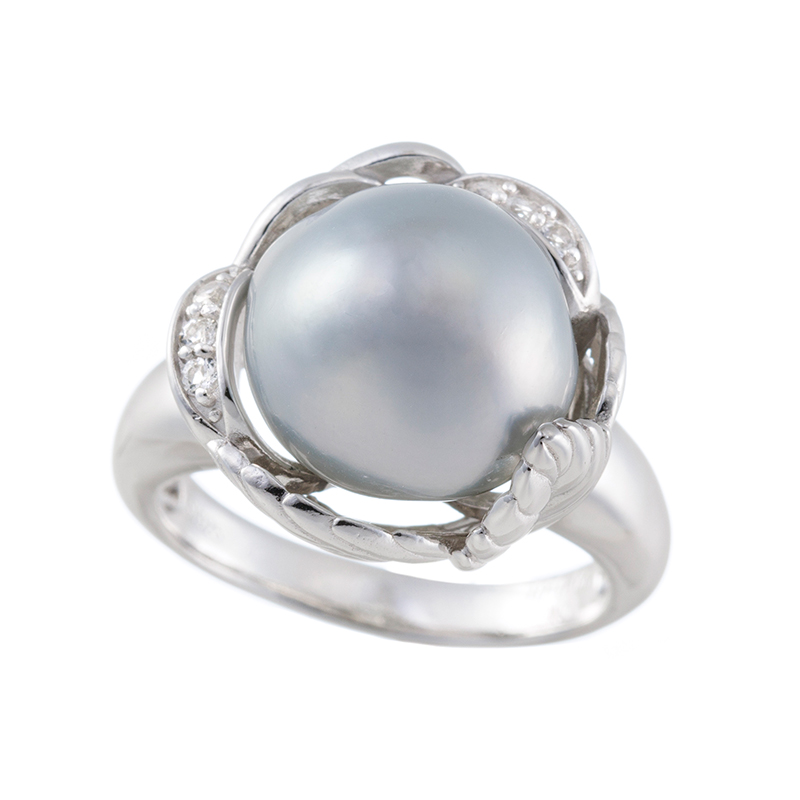 SV 天色(あまいろ) 白蝶真珠 ホワイトトパーズ リング P 約11.0mm TO 約0.06ct