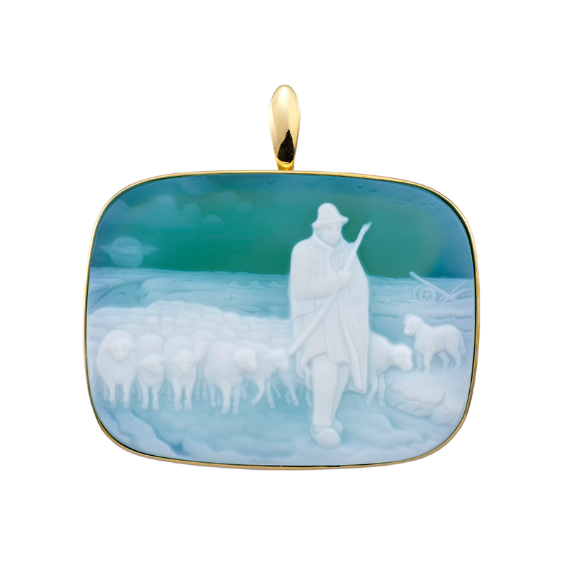 K18YG メノウカメオ ペンダントブローチ カメオ 約30×40mm