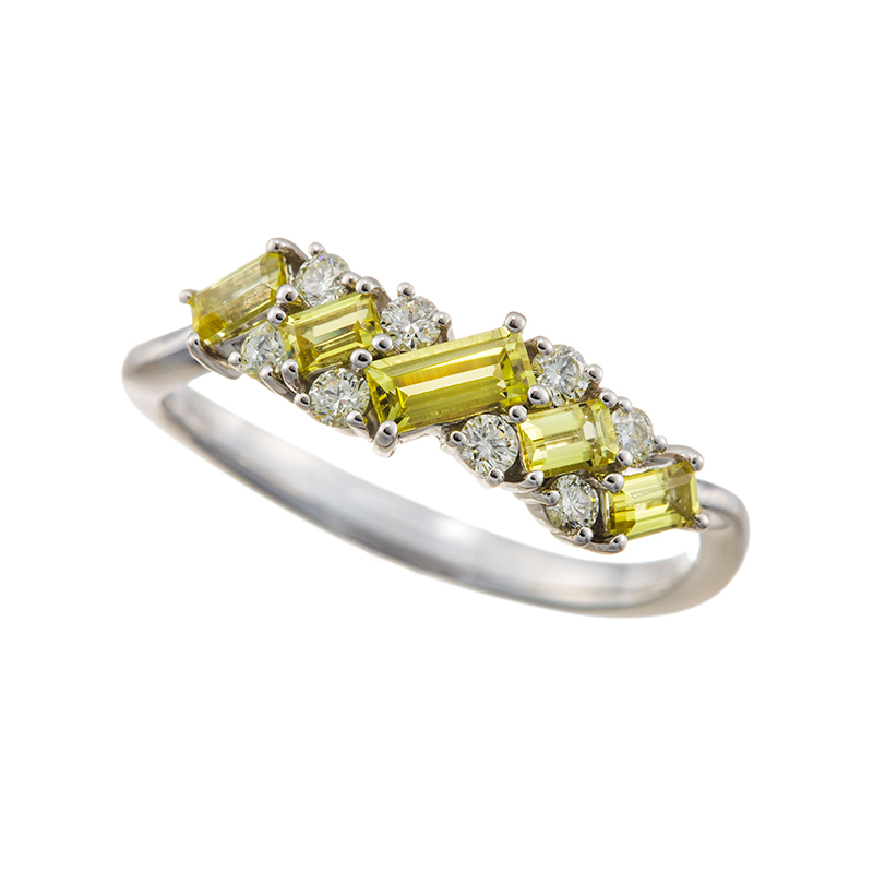 PT950 カナリートルマリン ダイヤ リング T 約0.45ct D 約0.18ct