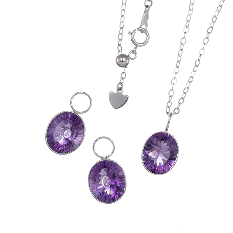 パラジウムシルバー950 コンケーブカット アメシスト ネックレス ＆ チャーム 2点セット