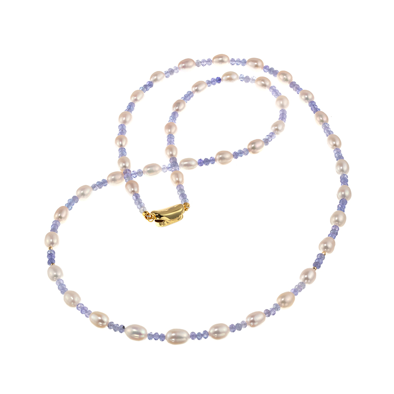 SV/K18YGタンザナイト淡水真珠ネックレスTA約23.00ctP約5.0mm