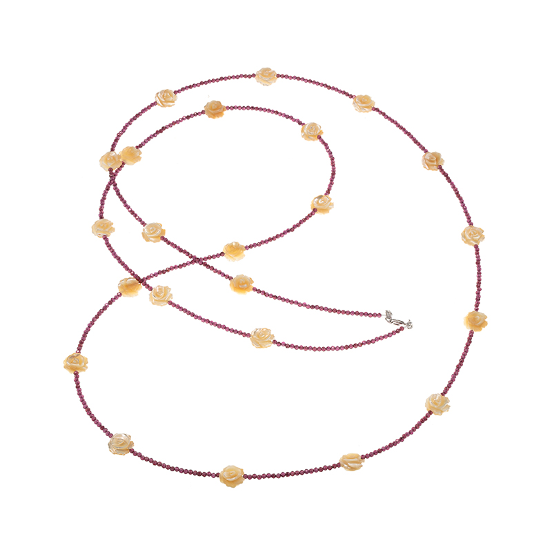 SVパープルガーネットブラウン蝶貝ロングネックレスGA約35.00ct
