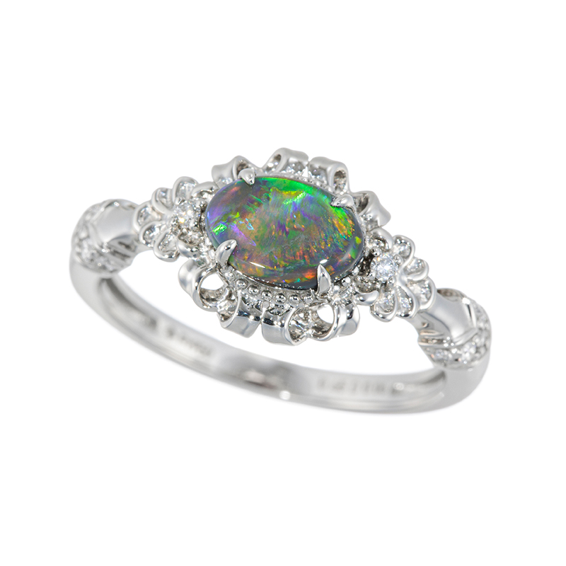 PT950 ブラックオパール ダイヤ リング BO 約0.45ct D 約0.06ct