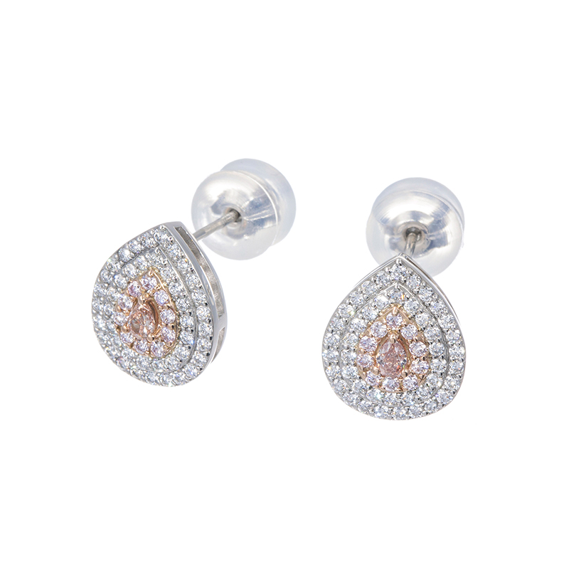 PT950/K18PG ファンシーオレンジィピンクダイヤモンド ＆ ピンクダイヤ ＆ ダイヤ ピアス