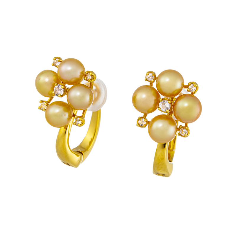 SVカラミアン産白蝶ケシパールナチュラルゴールデンホワイトトパーズフェザータッチイヤリング