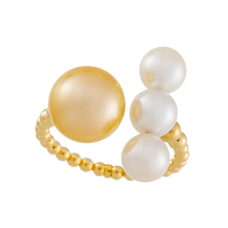 K18YG白蝶真珠ナチュラルゴールデン&越物アコヤ真珠無調色フリーリングP約9.0mmP約5.0mm