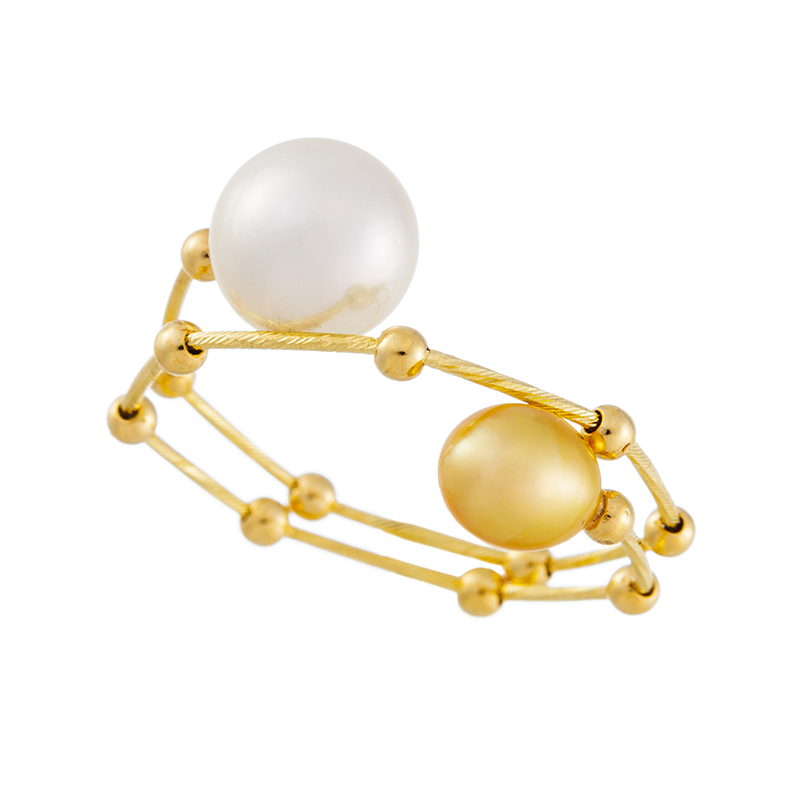 K18YGカラミアン産白蝶ケシパールナチュラルゴールデン&アコヤ真珠無調色フリーリング9～18号