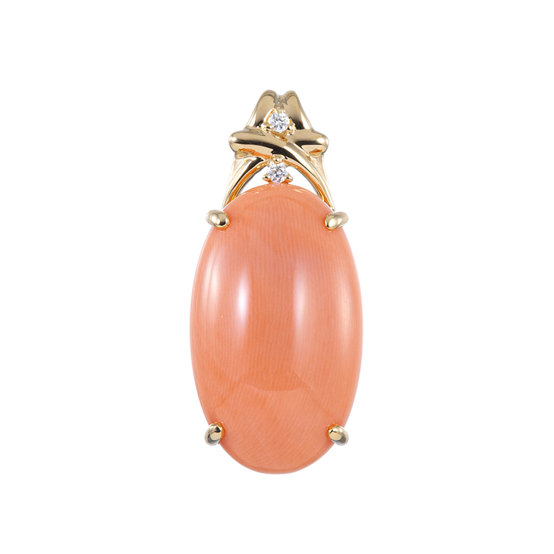 K18YGモモサンゴダイヤペンダントトップCOR10.80ctD0.02ct