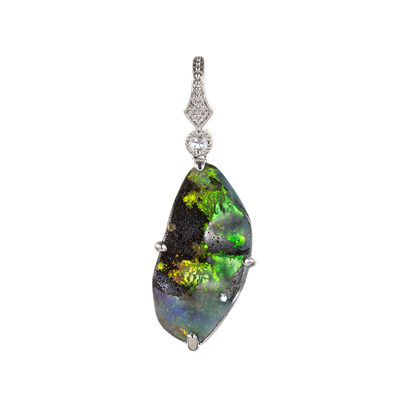 PT950ボルダーオパールダイヤペンダントトップOP6.13ctD0.03ct