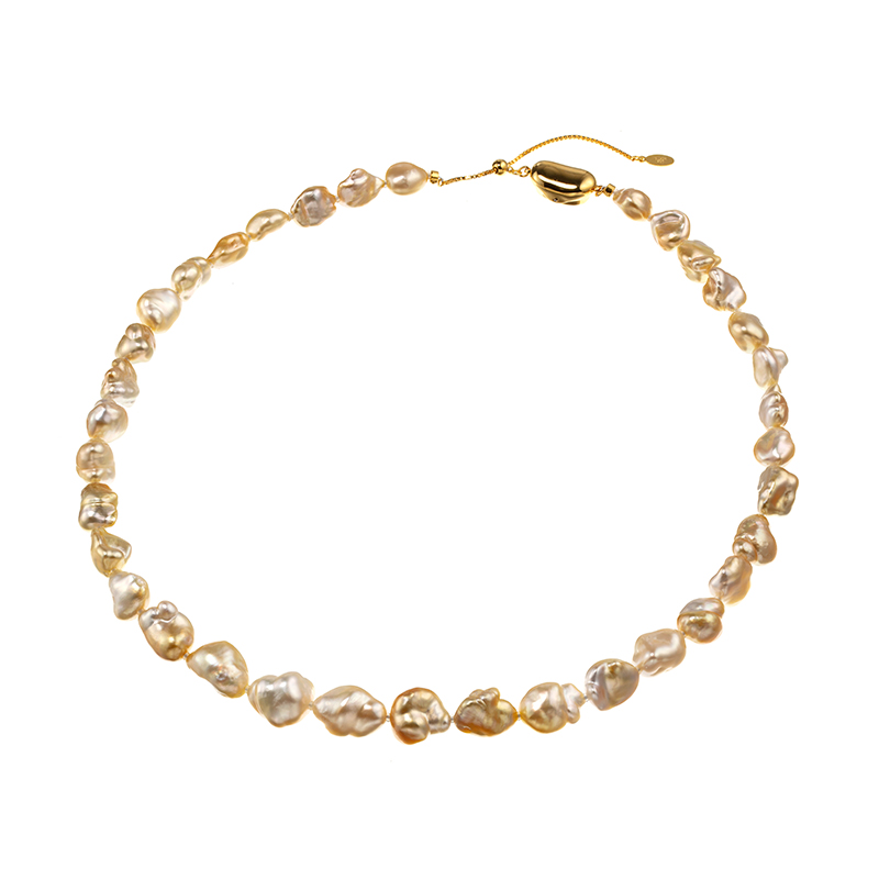 SV白蝶ケシパールナチュラルゴールデンネックレスP約9.0-11.0mm約51cm