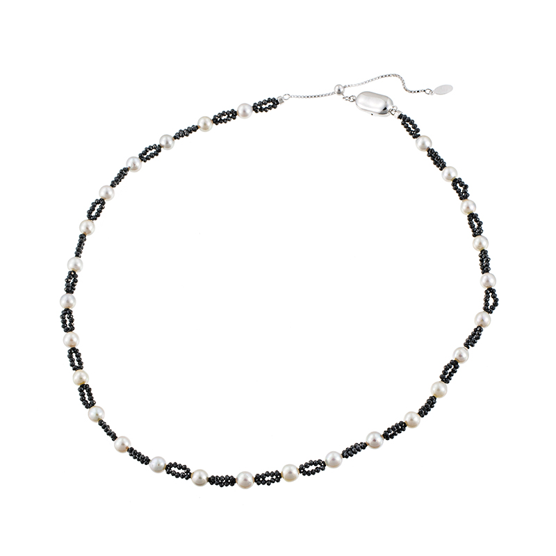 SV 越物 ナチュラルカラーアコヤ真珠ブラックスピネルデザインネックレスP約5.5mm