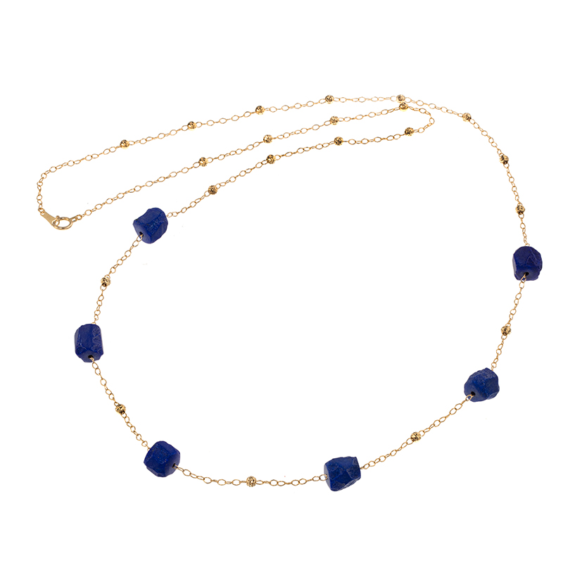 K18YG ラピスラズリ ＆ クロスランタン ロングネックレス 総重量:約8.5g