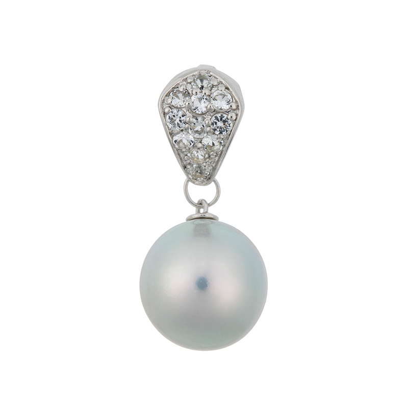 SV越物ナチュラルカラーアコヤ真珠ホワイトトパーズペンダントトップP約9.0mmTO約0.17ct