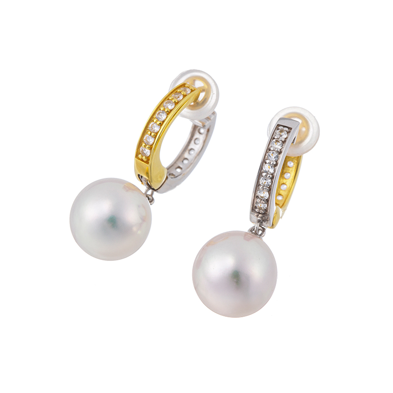 SVアコヤ真珠ホワイトトパーズフェザータッチイヤリングP約8.5mmTO約0.24ct