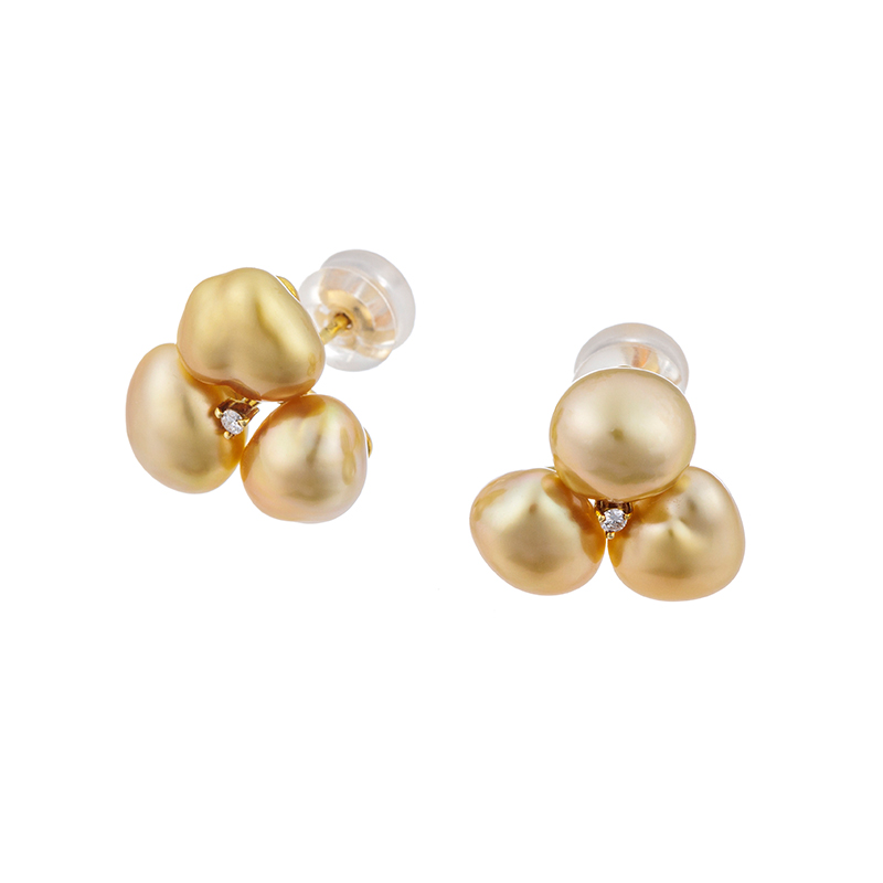 K18YG 白蝶ケシパール ナチュラルゴールデン ダイヤ ピアス