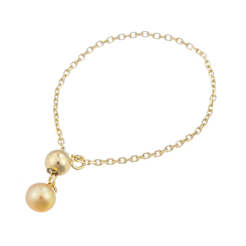 K18YG カラミアン産 白蝶ケシパール ナチュラルゴールデン チェーンリング 3～17号