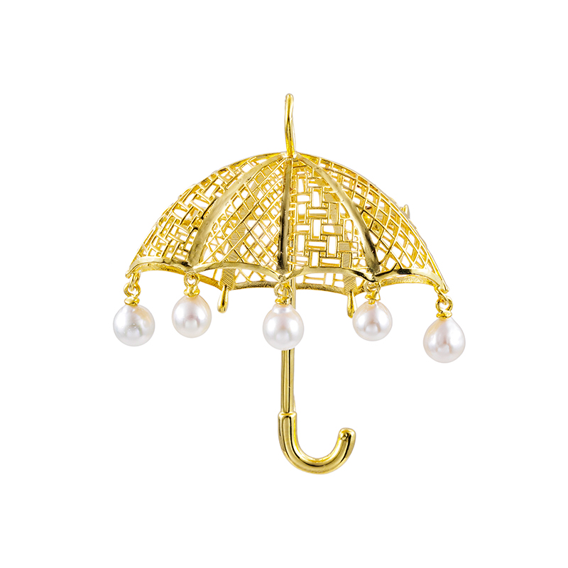 SV 越物 アコヤ真珠 無調色 アンブレラモチーフ ペンダントブローチ P 約4.0-5.0mm