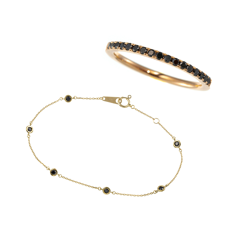 【福袋】K18PGブラックダイヤ(トリート)リング&K18YGブラックダイヤ(トリート)ブレスレット