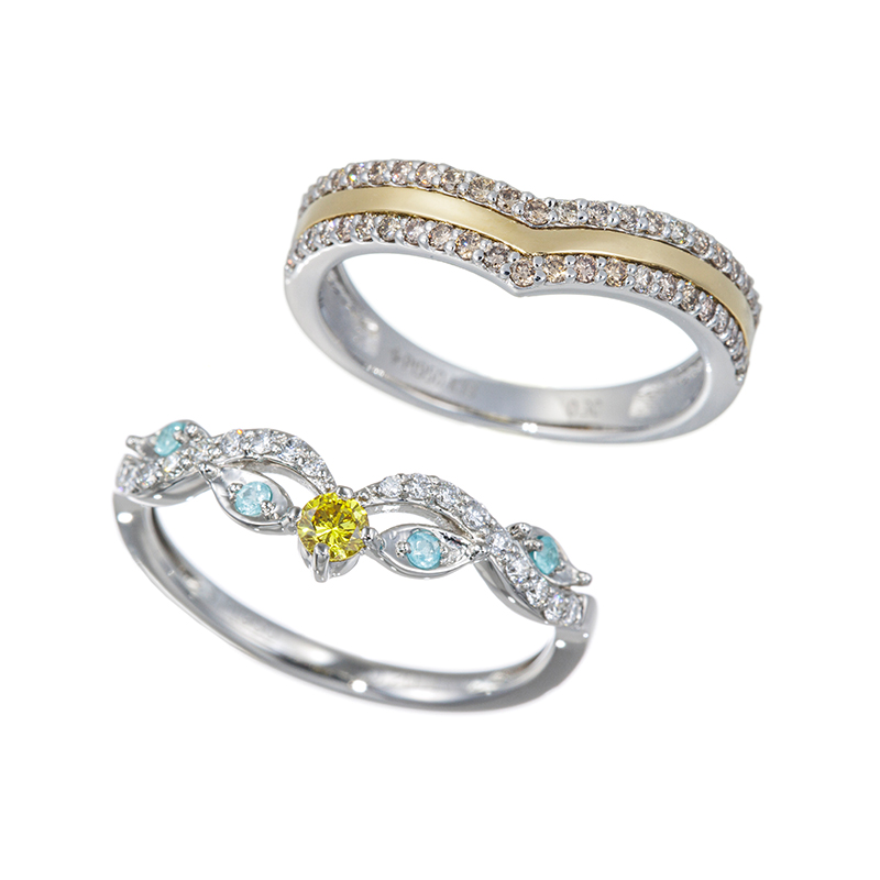 【福袋】PTイエローダイヤダイヤパライバトルマリンリングPT/K18ブラウンダイヤリング