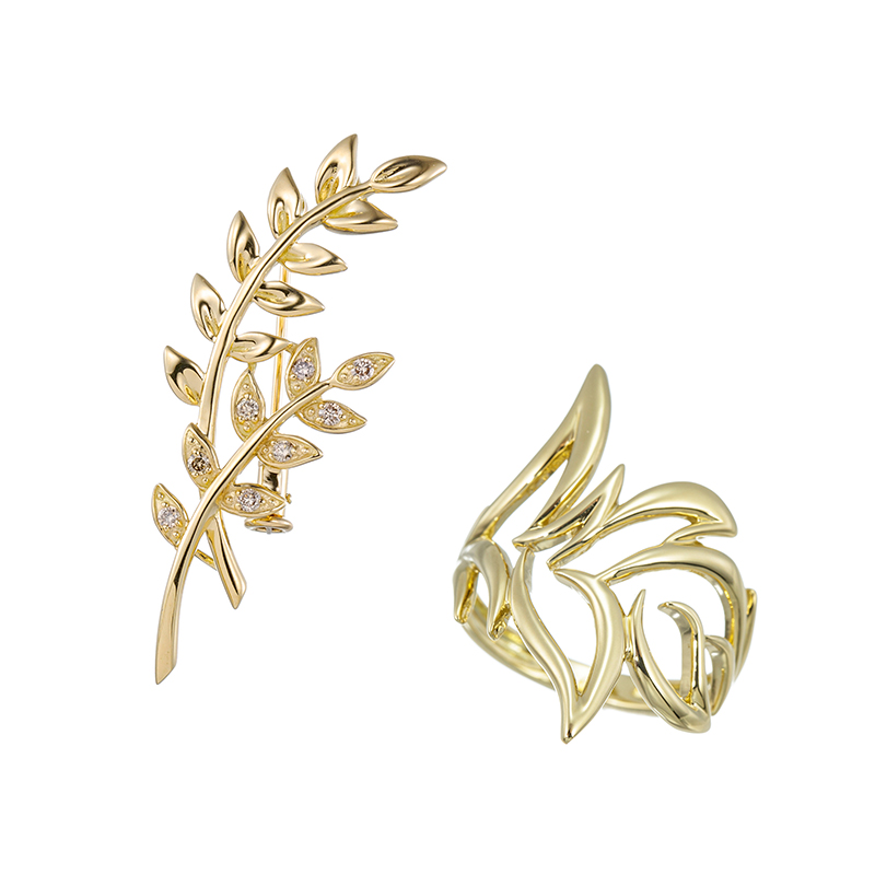 【福袋】K18YGフェニックスフェザーリング&ブラウンダイヤペンダントブローチ