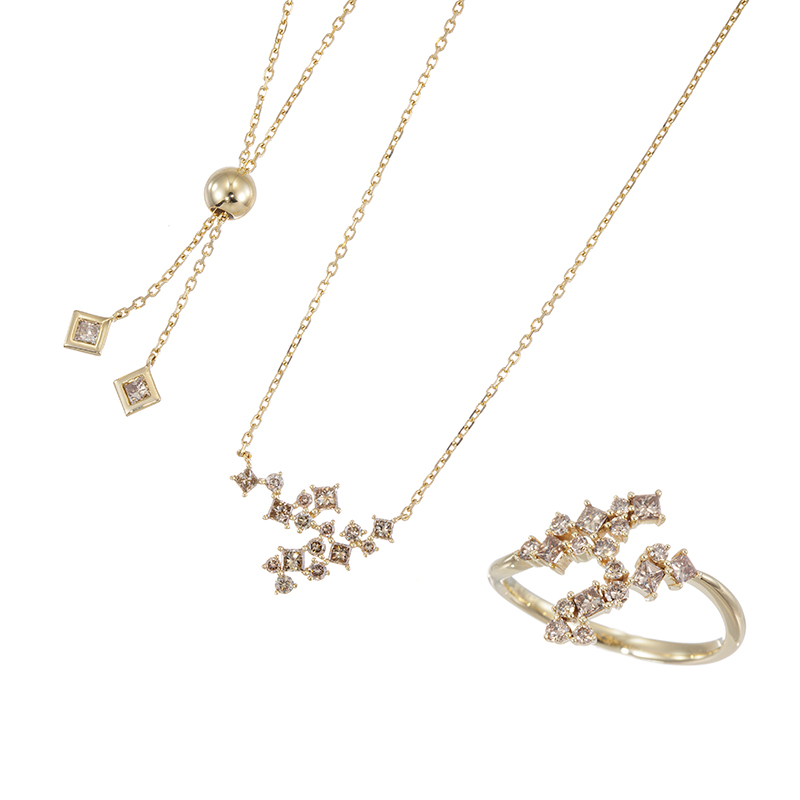 【福袋】K18YGブラウンダイヤリング&ブラウンダイヤネックレス