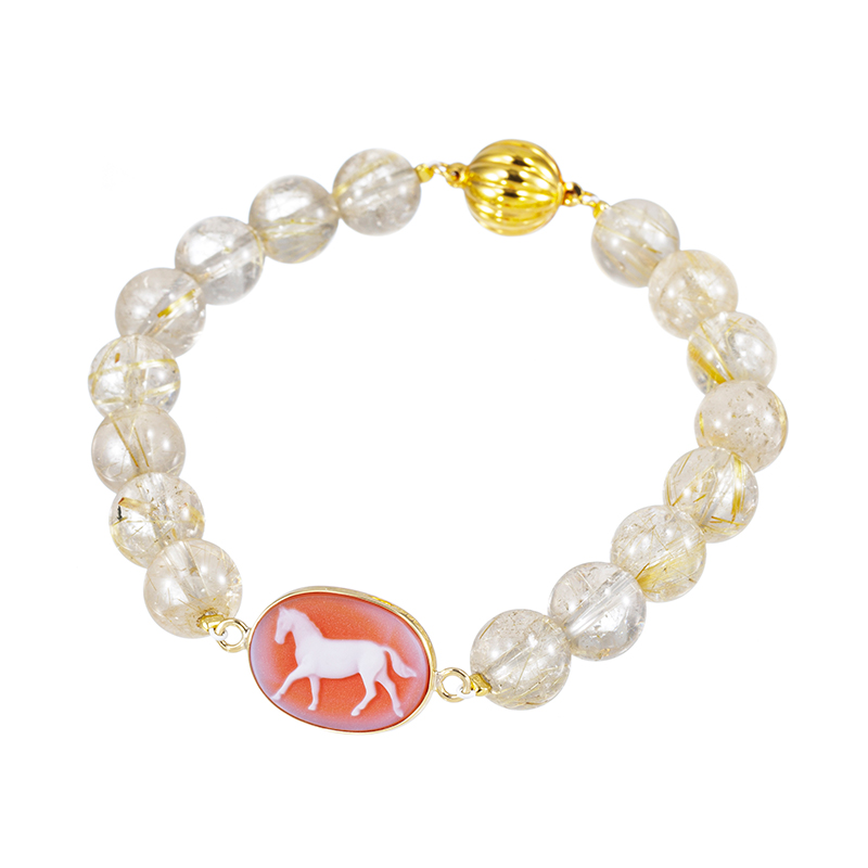 K18YG/SV メノウカメオ ルチルクォーツ ブレスレット カメオ 約12×16mm QU 約53