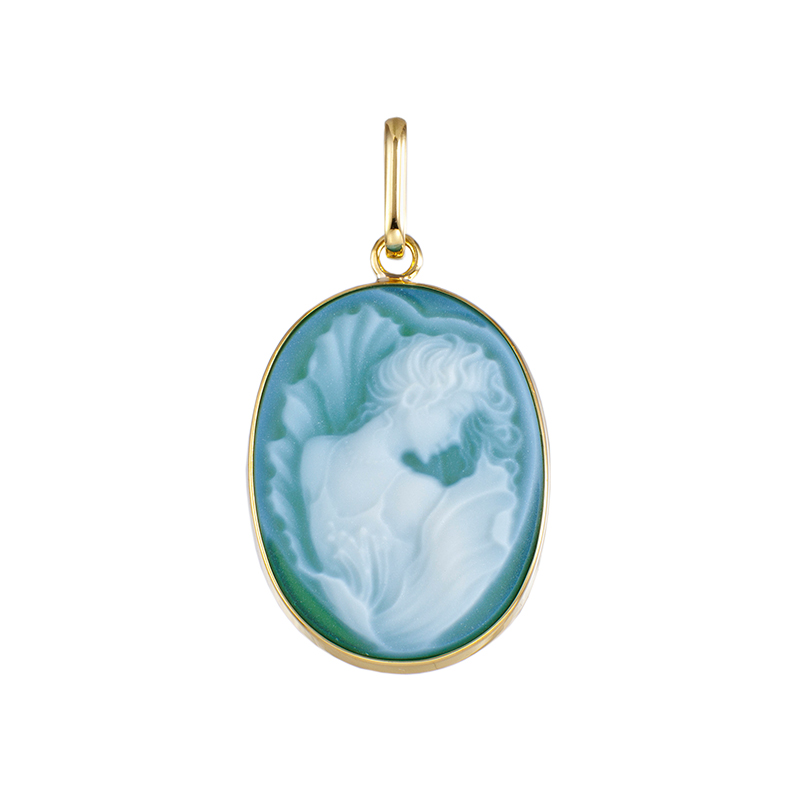 K18YG メノウカメオ ペンダントトップ カメオ 約20×15mm
