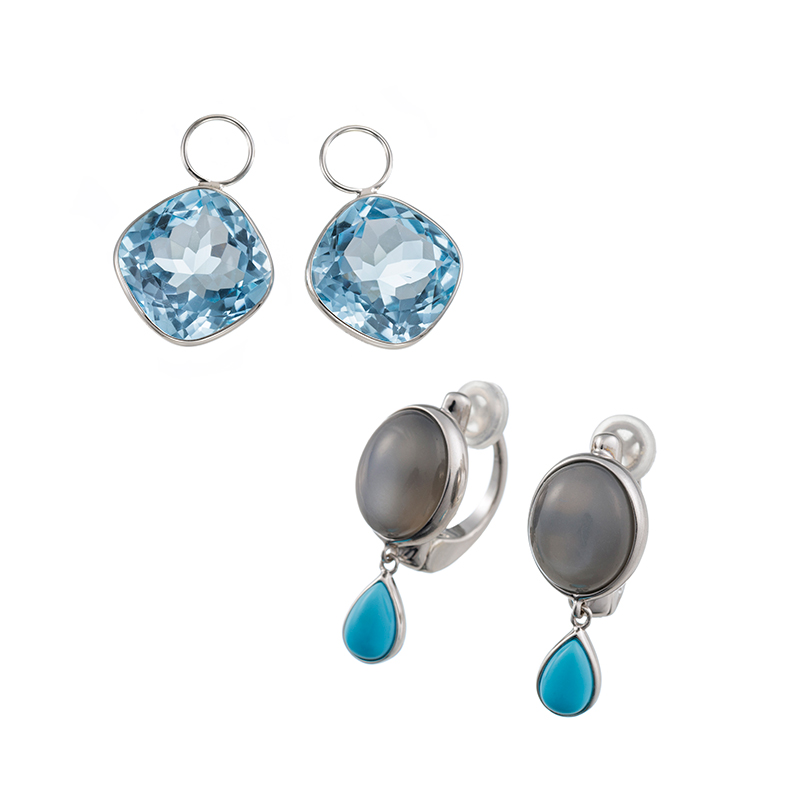 【福袋】パラグレームーンストーンターコイズフェザータッチイヤリングPT950ブルートパーズチャーム