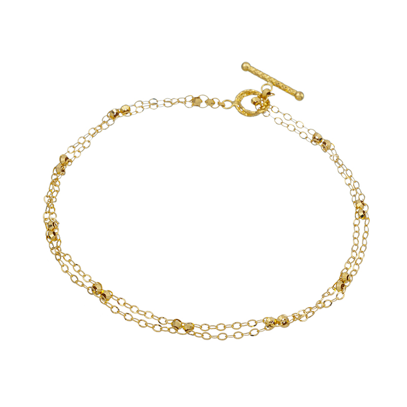 K18YG キラキラボッカチェーン Tバーエンド ブレスレット  長さ 約18cm 幅 約2.7mm