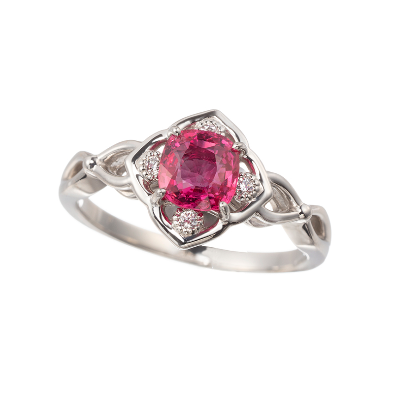 PT950 ミャンマー産レッドスピネル ダイヤ リング SP 1.01ct D 0.05ct