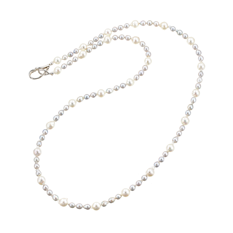 SV アコヤ真珠 ナチュラルマルチカラー デザインロングネックレス P 約5.0-8.0mm