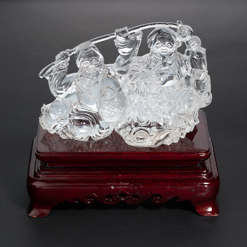 クォーツ彫刻 置物 「双福神」 台座付き QU 5155.00ct