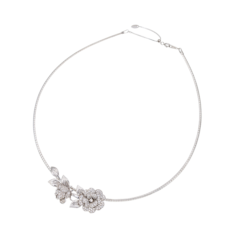 パラジウムシルバー950/SV 天然ホワイトジルコン Mia ネックレス ZI 約3.60ct 