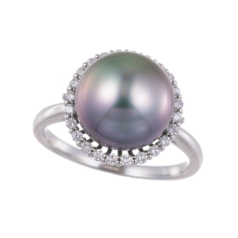 PT900黒蝶真珠ナチュラルメタリックカラーダイヤリングP約11.0mmD0.23ct