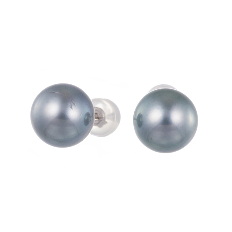 K18WG 黒蝶真珠 ナチュラルグレーカラー ピアス P 約9.0mm