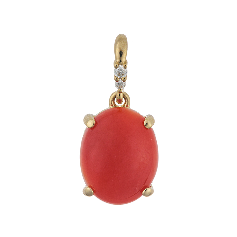 K18YG 赤サンゴ ダイヤ ペンダントトップ COR 約2.00ct D 約0.01ct