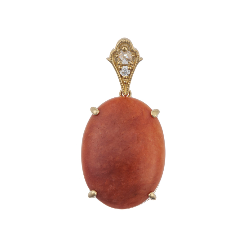 K18YG オレンジヒスイ ダイヤ ペンダントトップ J 約6.80ct D 約0.03ct