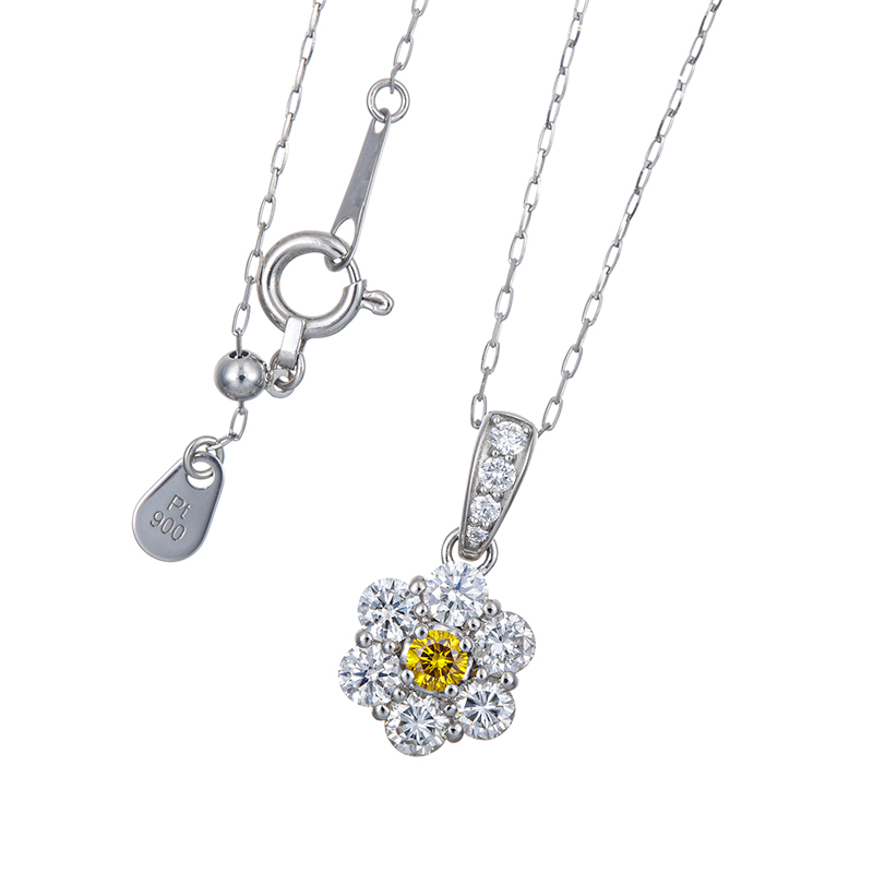 PT950/PT900 ファンシーイエローダイヤモンド &  ダイヤ ネックレス YD 約0.06c