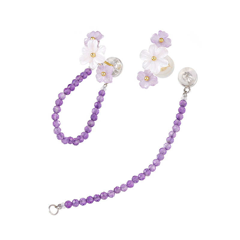 パラシル950/K18YGピンクシェルアメシストピアス&K18WGアメシストアレンジキャッチセット