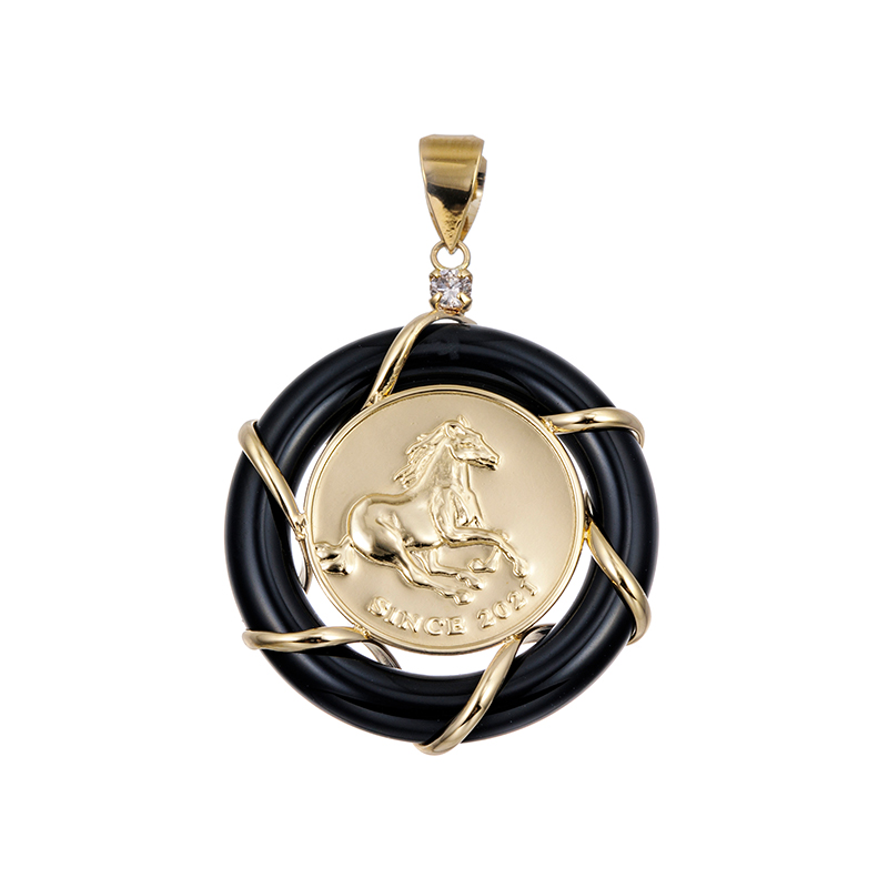 K18YG  ブラウンダイヤモンド オニキス ペンダントトップ  BRD 約0.03ct　