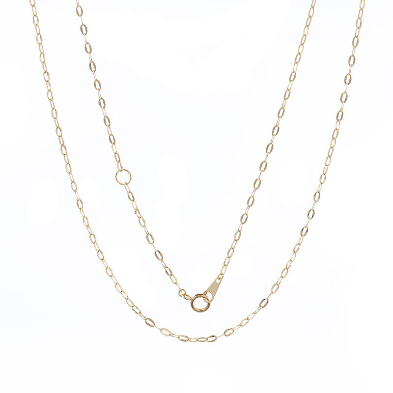 K18YG ホローケーブル チェーンネックレス50 キラキラアジャスター環付き 約0.7g