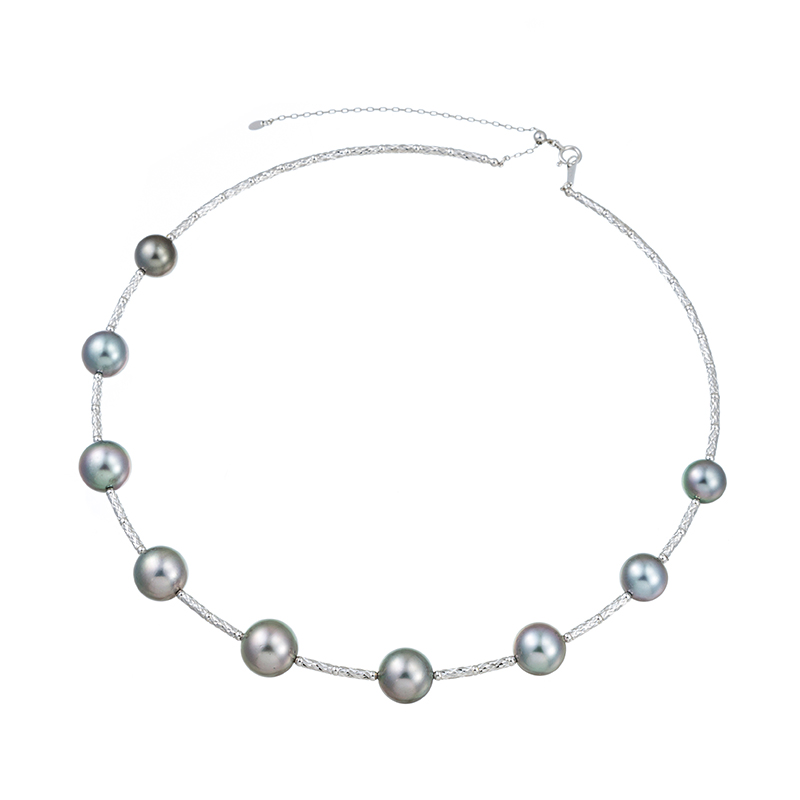 K18WGテリExcellent黒蝶真珠ナチュラルグレーカラーオメガネックレス